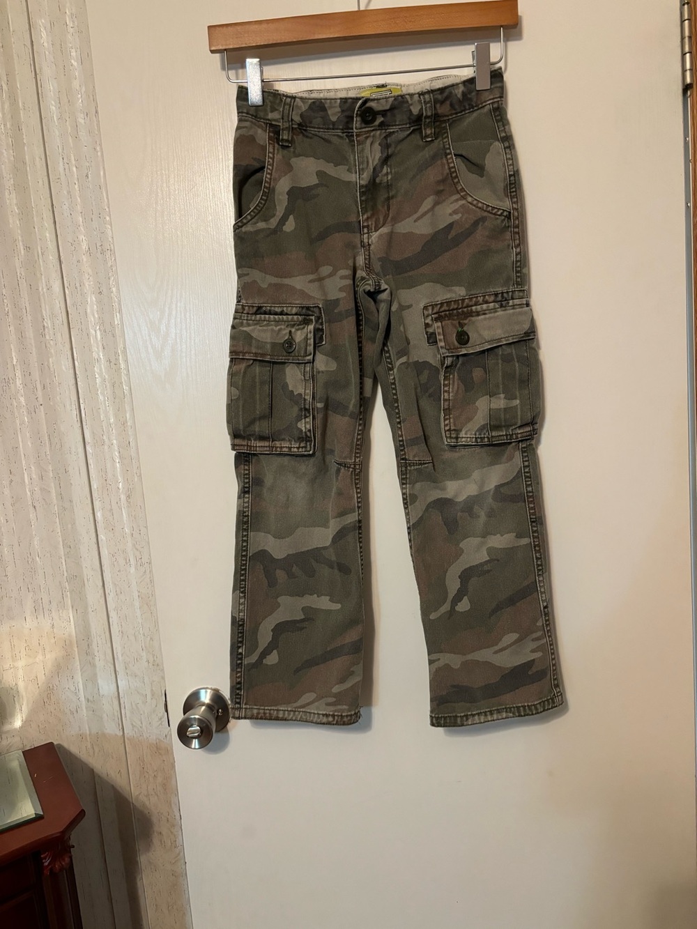 Kids Camo Cargo Pants - Olive Green